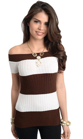 off the shoulder stripped sweater