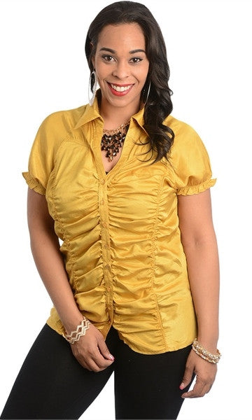 Smocked Sleeve Mustard Shirt - Final Sale