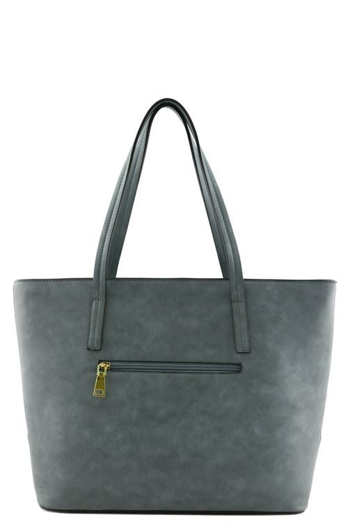 back zipper blue tote bag