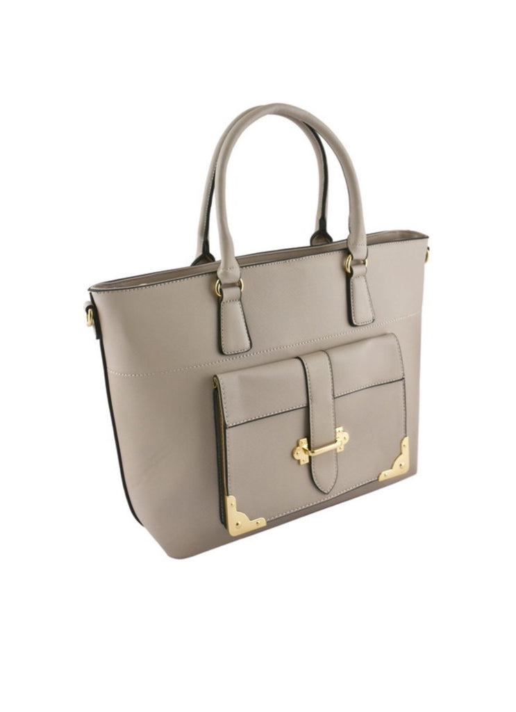 Khaki pocket accent tote bag