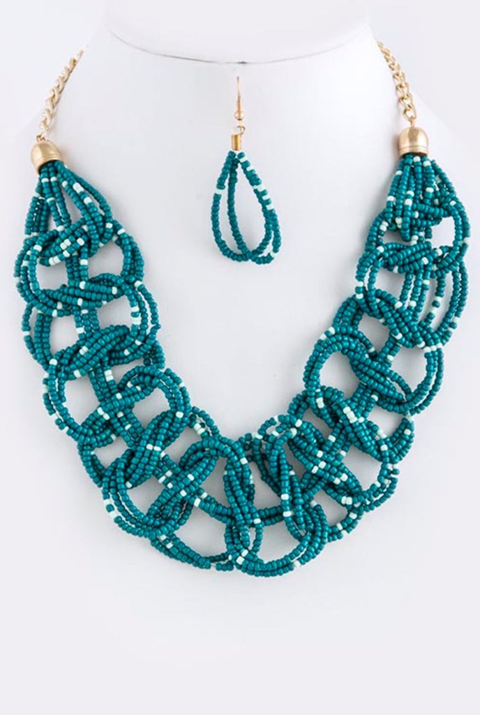 Teal Beaded Necklace Set