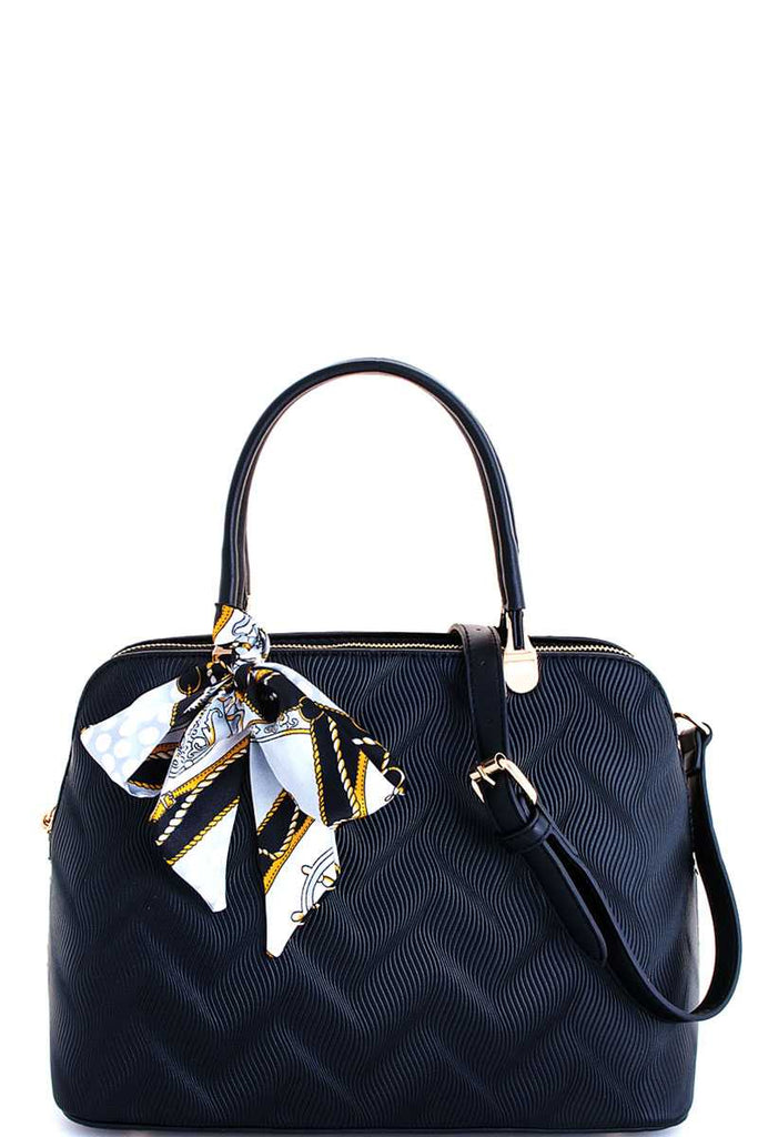 Black Domed Satchel with Silky Scarf