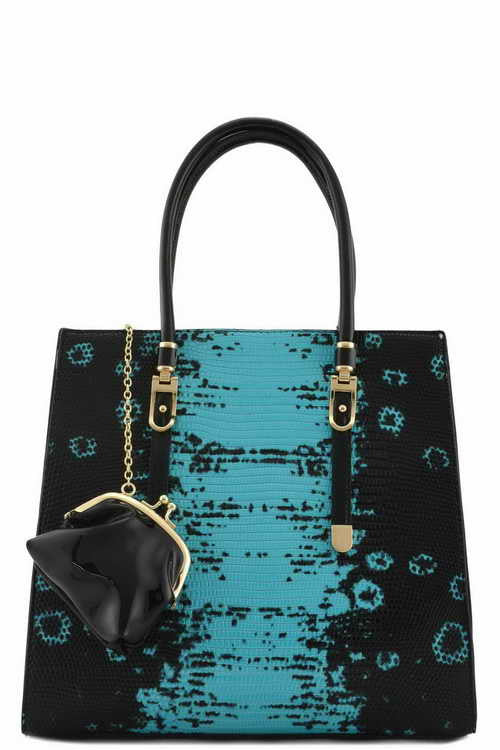 turquious and black tote bag