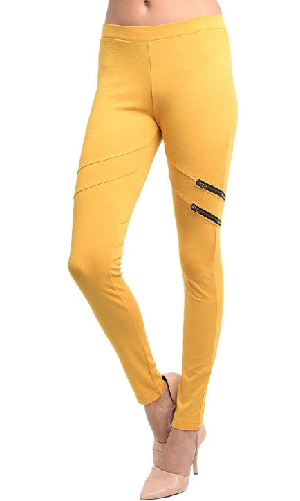 Mock Zippered Mustard Skinny Pants