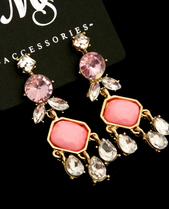 Pink Rhinestone Chandelier Earrings