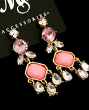 Pink Rhinestone Chandelier Earrings