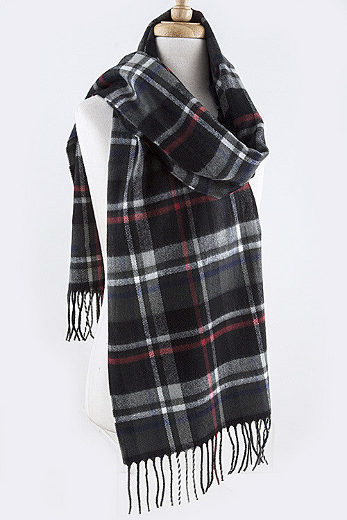 black plaid fringe scarf