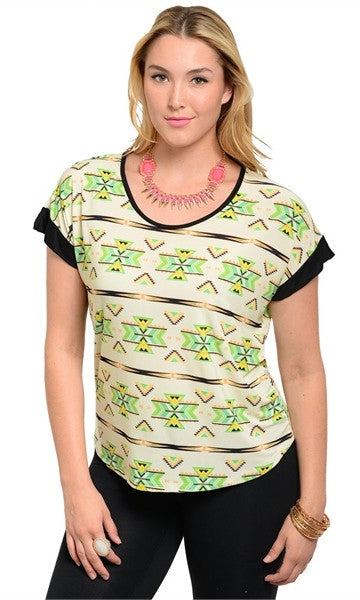 Green Multicolor Plus Size Top