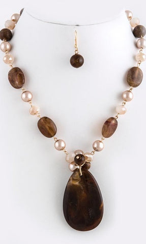 Brown stone and pearl necklace