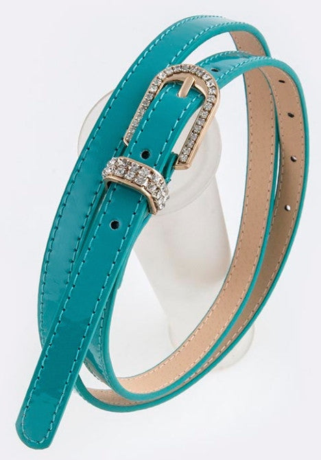 Teal belt with rhinestone buckle
