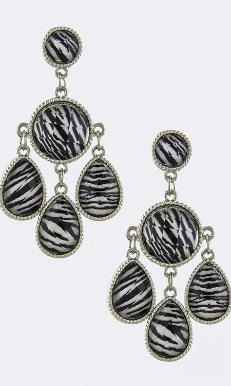 Black and White Strip Chandelier Earrings