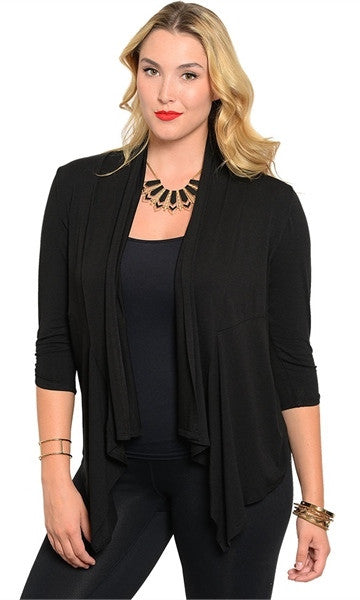 Plus Size Black Waterfall Collar Cardigan - Final Sale