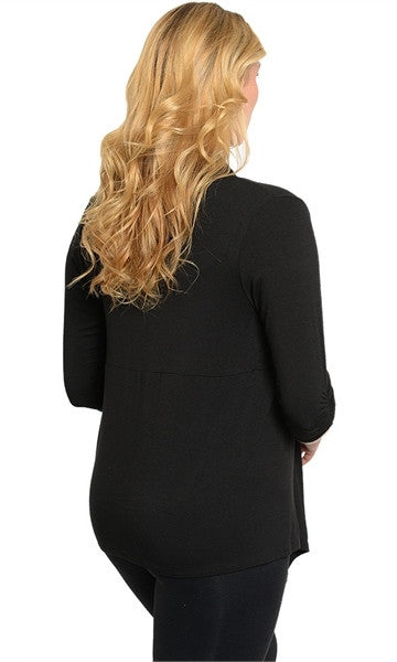 Plus Size Black Waterfall Collar Cardigan - Final Sale