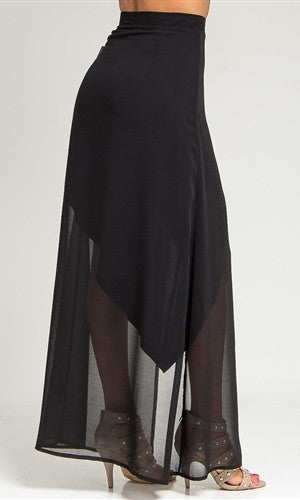 Black Chiffon Draped Asymmetrical Skirt - FINAL SALE