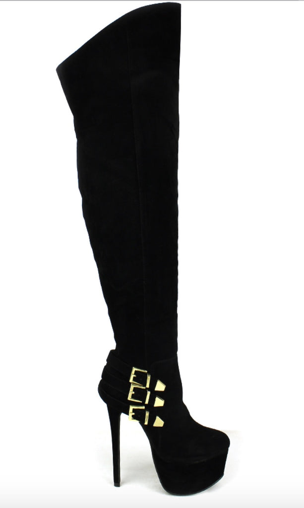 Side buckled high heels stiletto boots