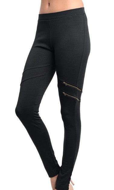 Mock Zippered Black Skinny Pants