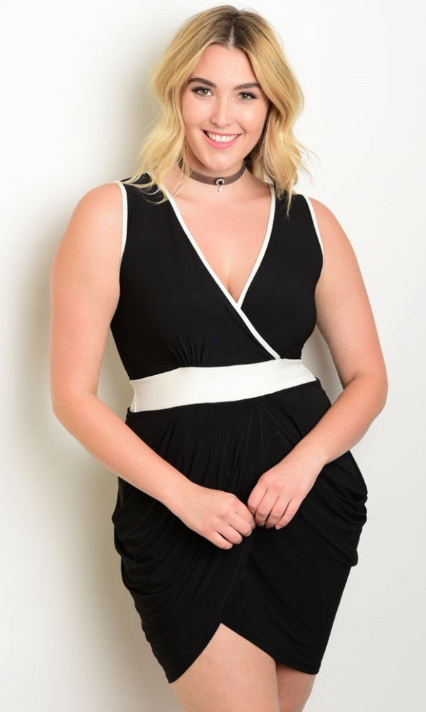 black and white faux wrap dress