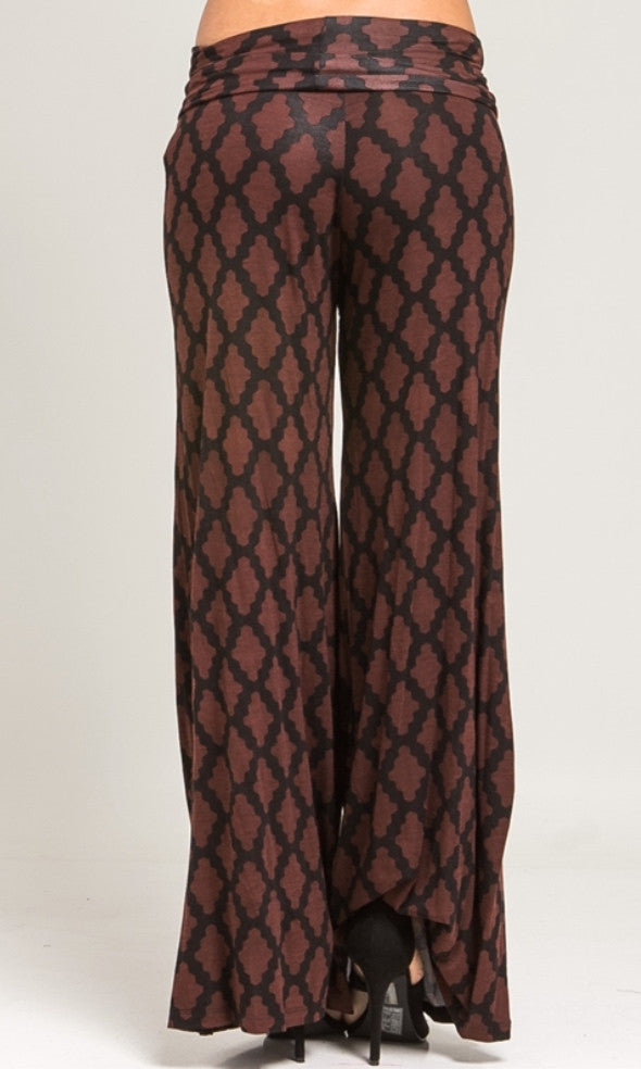 Brown and black wide leg palazzo pants