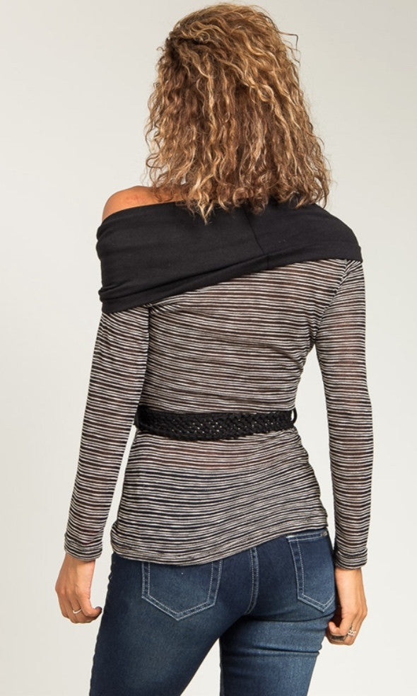 Semi sheer black cowl neck shirt
