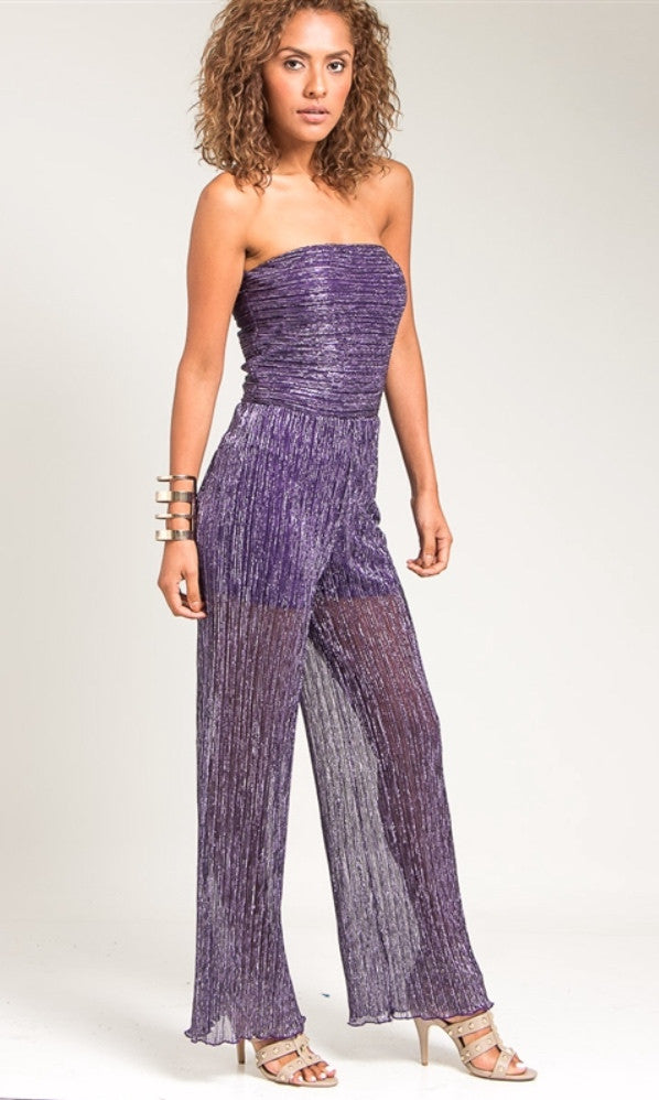 Wrapped bodice violet jumpsuit