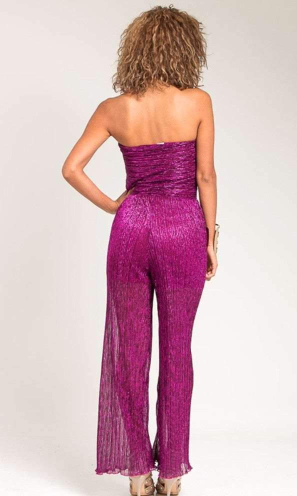 Strapless textured jumpsuit