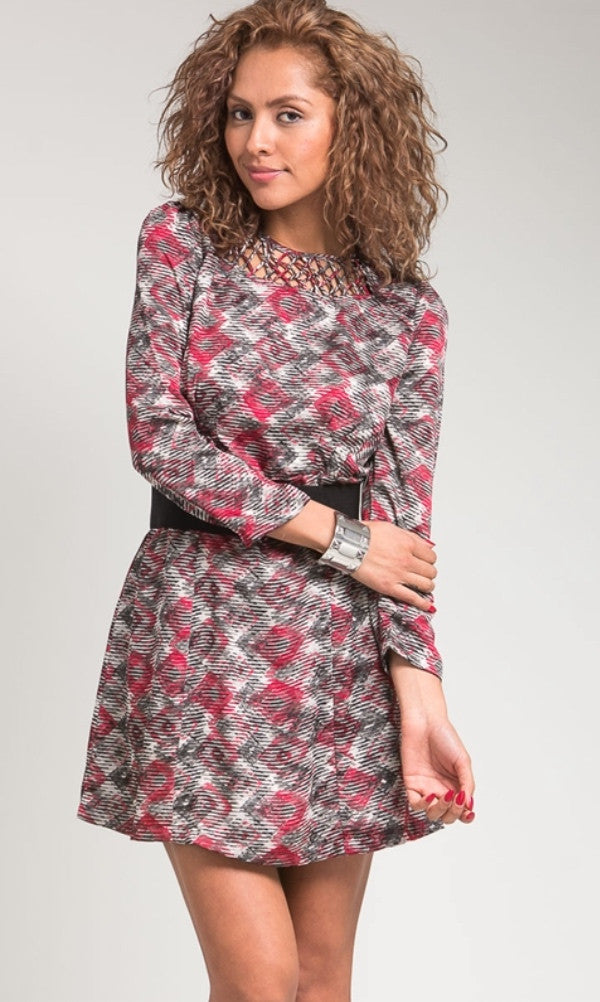 Lattice neck mini dress