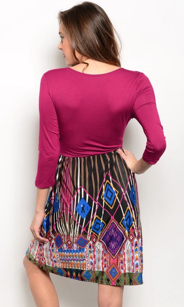 Printed Skirt Surplice Bodice Dress