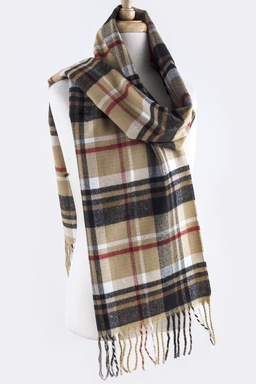 multi color plaid fringe scarf