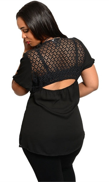 Horizontal Slit Plus Size Black Top