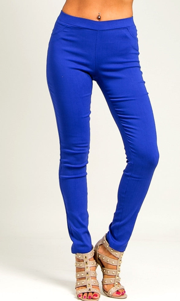 Blue skinny leg ponte pants