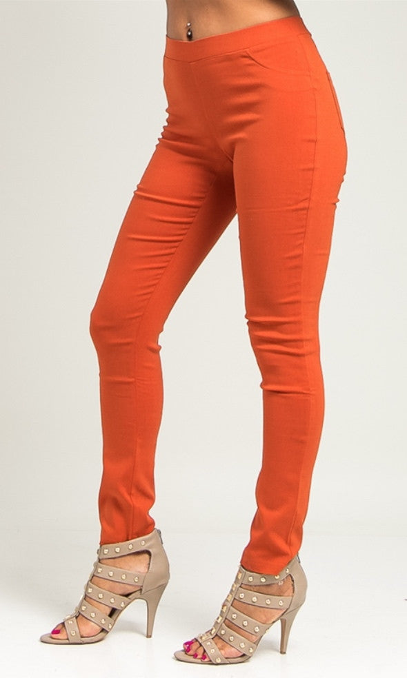 Rust color slim leg ponte pants