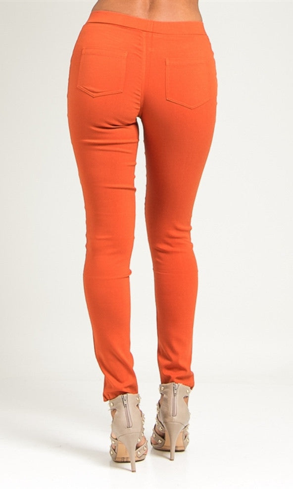 Orange skinny ponte pants