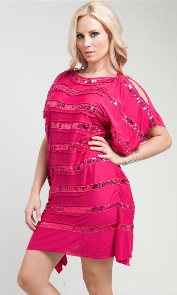 Sequined Stripe Fuchsia Dress- FINAL SALE