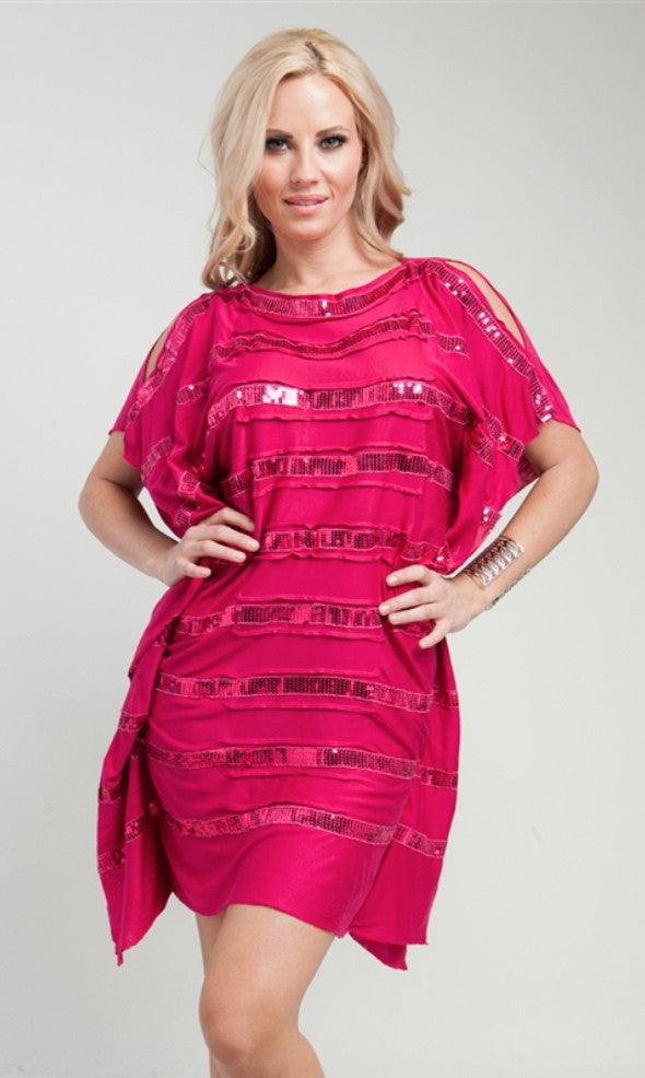 Sequined Stripe Fuchsia Dress- FINAL SALE