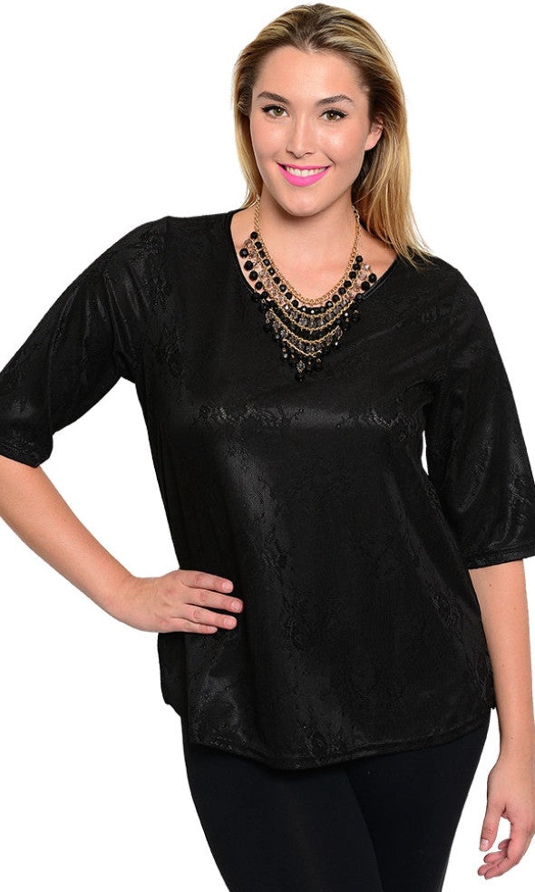 Plus Size Floral Black Shirt