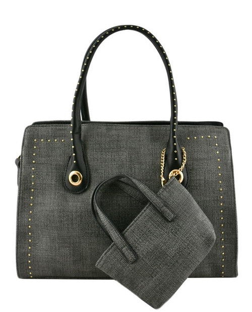 gold studded black tote bag
