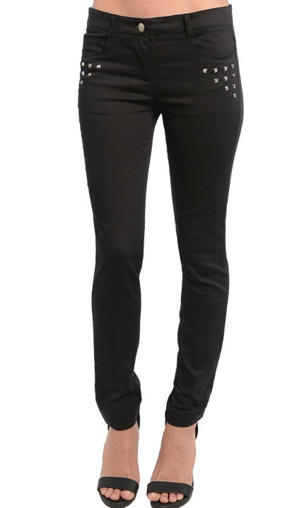 Studded Pockets Black Pants