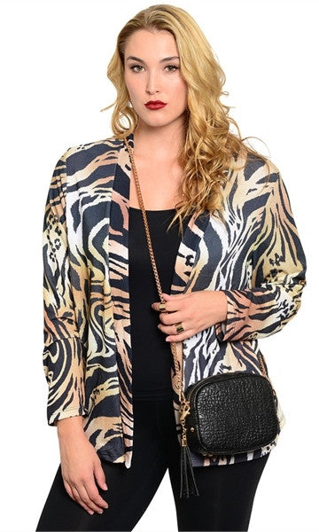 Plus Size Tiger Print Cardigan - Final Sale