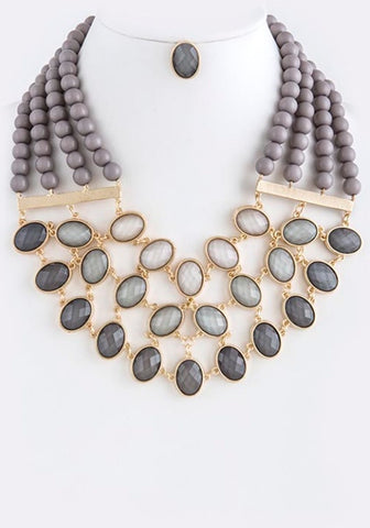 Grey Bib Necklace and Earrings
