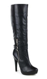 Side zipper black high heel boots