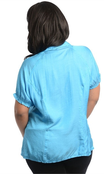 Smocked Sleeve Blue Shirt
