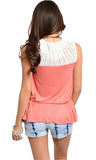Ruched Side Coral & White Top - FINAL SALE