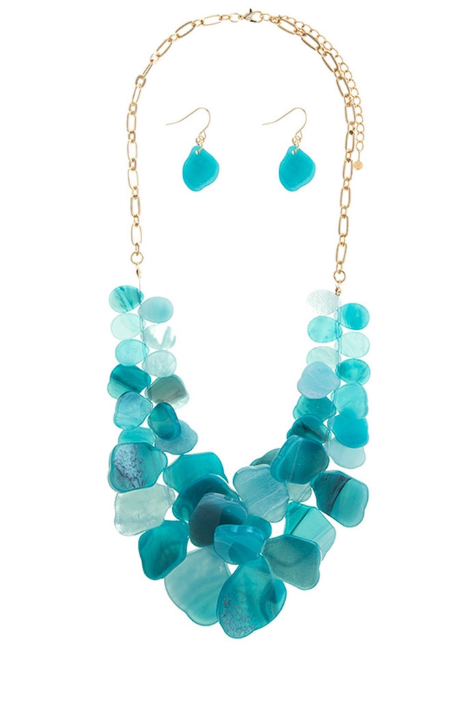 Mixed Shaped Turquoise Gem Bib Necklace Set