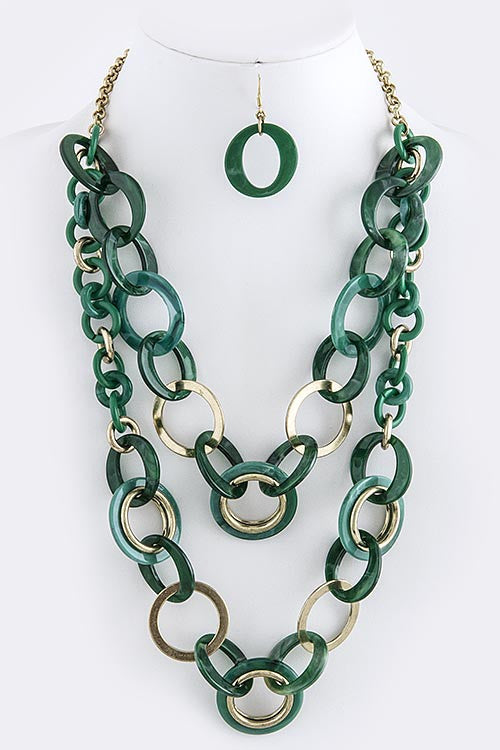 emerald green and gold necklace and drop earrings
