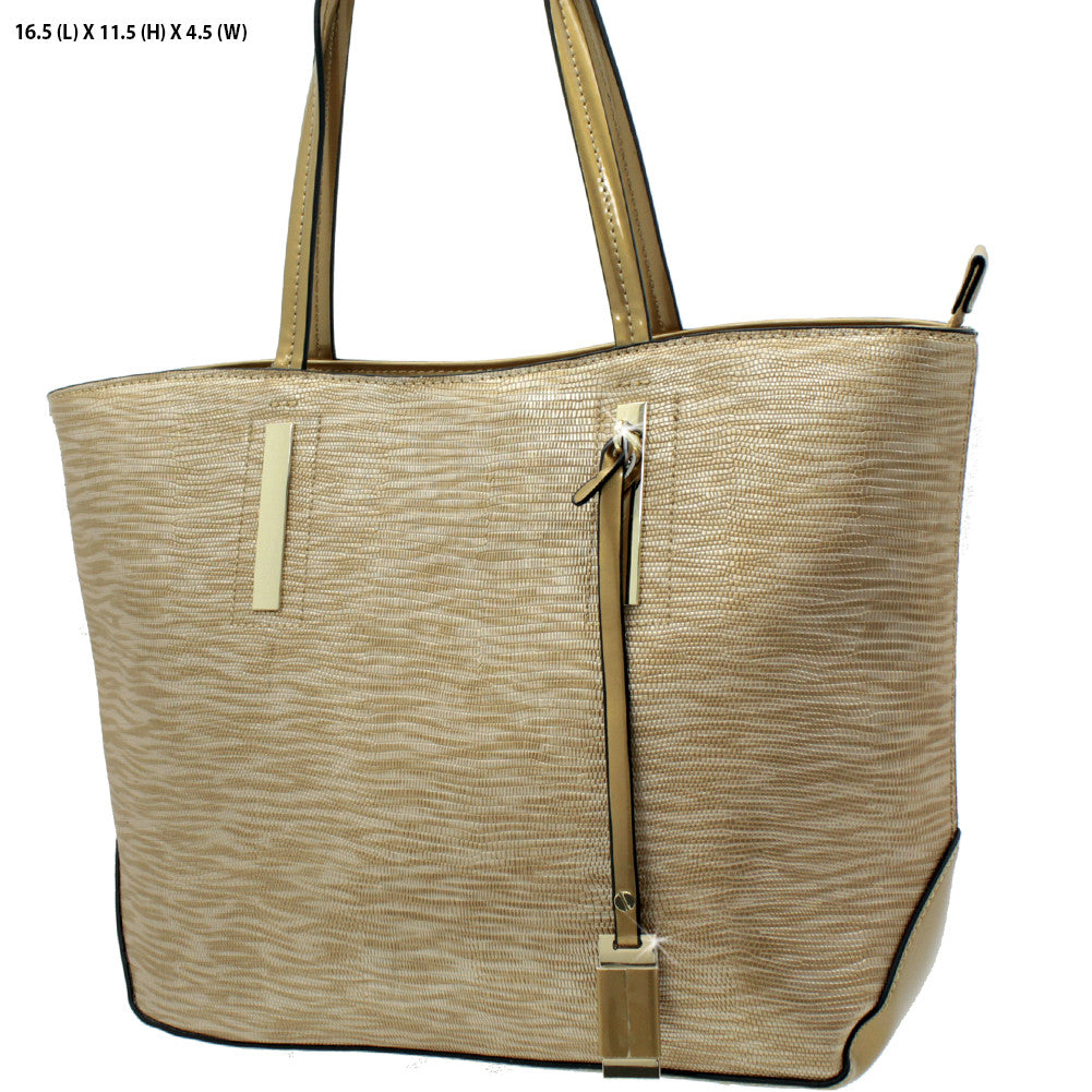 double handle gold tote bag