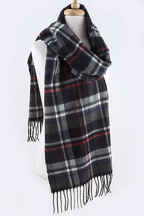  black plaid fringe scarf