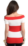 Red/White Off Shoulder Sweater - FINAL SALE