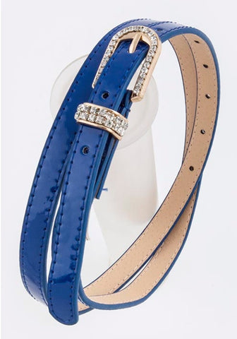 Royal blue belt with rhinestone buckle