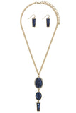 Sapphire Blue Tiered Stone Crystal Pendant Necklace and Earrings
