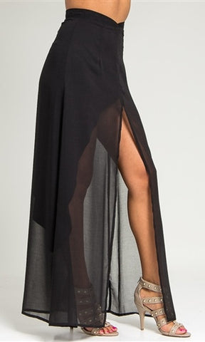 Black Chiffon Draped Asymmetrical Skirt - FINAL SALE